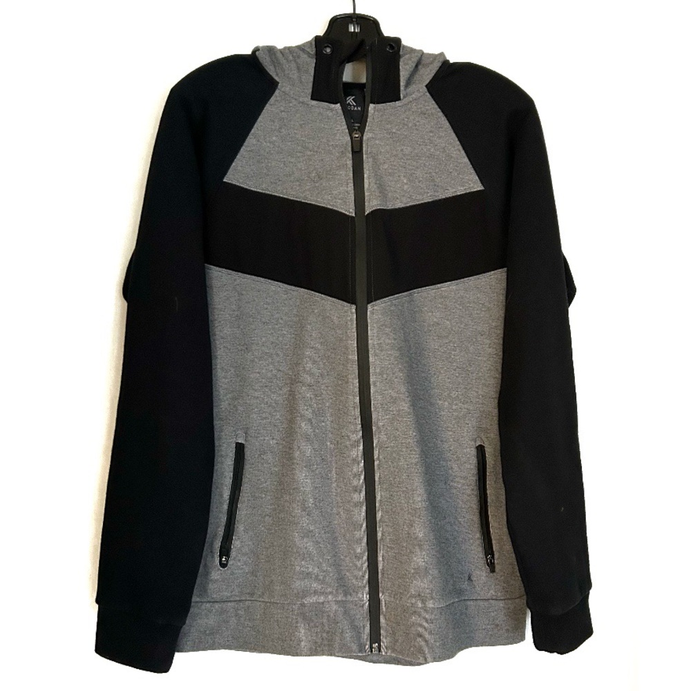 Kyodan Grey Black Zip Up Sweater Hoodie Large Pockets Activewear Hiking Camping